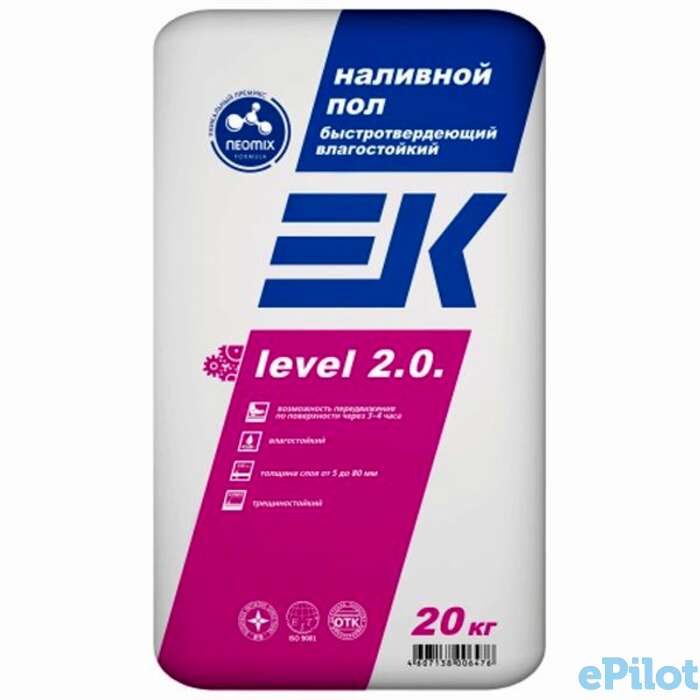 Наливной пол быстротвердеющий  влагостойкий ЕК level 2.0. (5-80) 20 кг, фотография 1